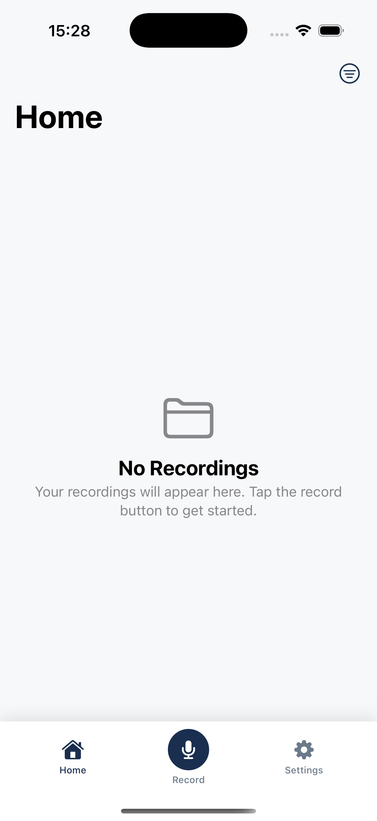 VoiceScribe Home Screen